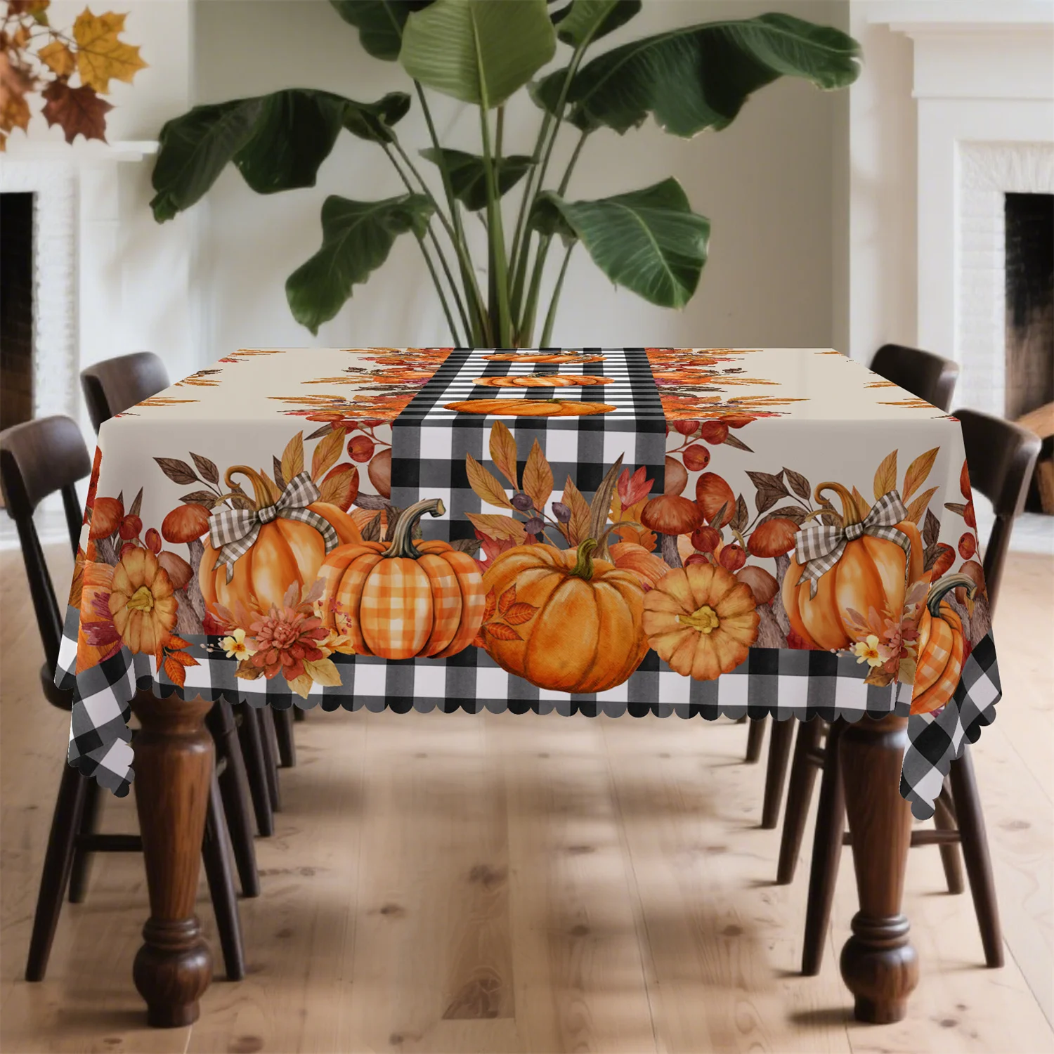 Pumpkin Mushroom Bow Leaf Autumn Leaf Fall Tablecloth 1 Pack Suitable for Thanksgiving.PMJ