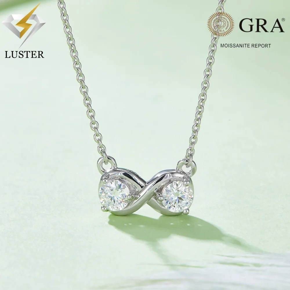 

LUSTER Moissanite Pendant Necklace D Color 925 Sterling Silver 18K White Gold Plated Diamond Test Passed Jewelry Gift for Women