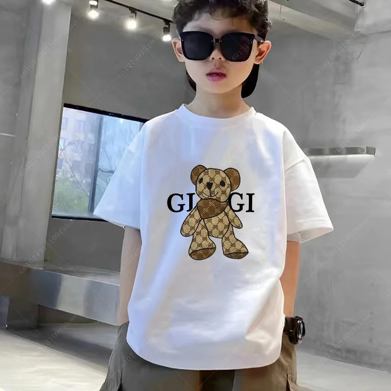 Luxury Fashion Cotton T-shirts Boys Girls Kids Childrens Clothes Print Summer Short Sleeve Tops Free Shipping Teenager Fashion