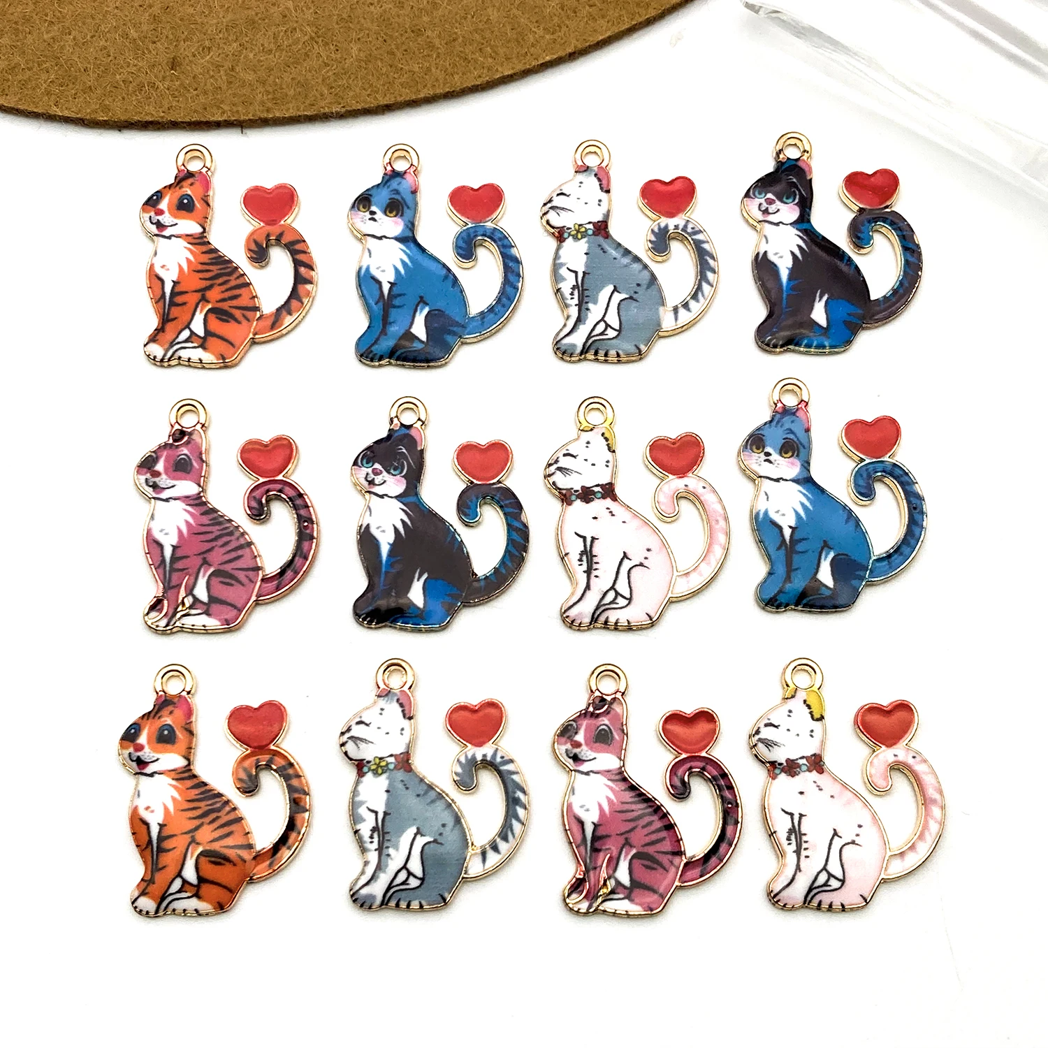 

5/12pcs Cute Kitten Charms, Printed Alloy Pendants for DIY Bracelet, Keychain, Earring & Necklace Jewelry.