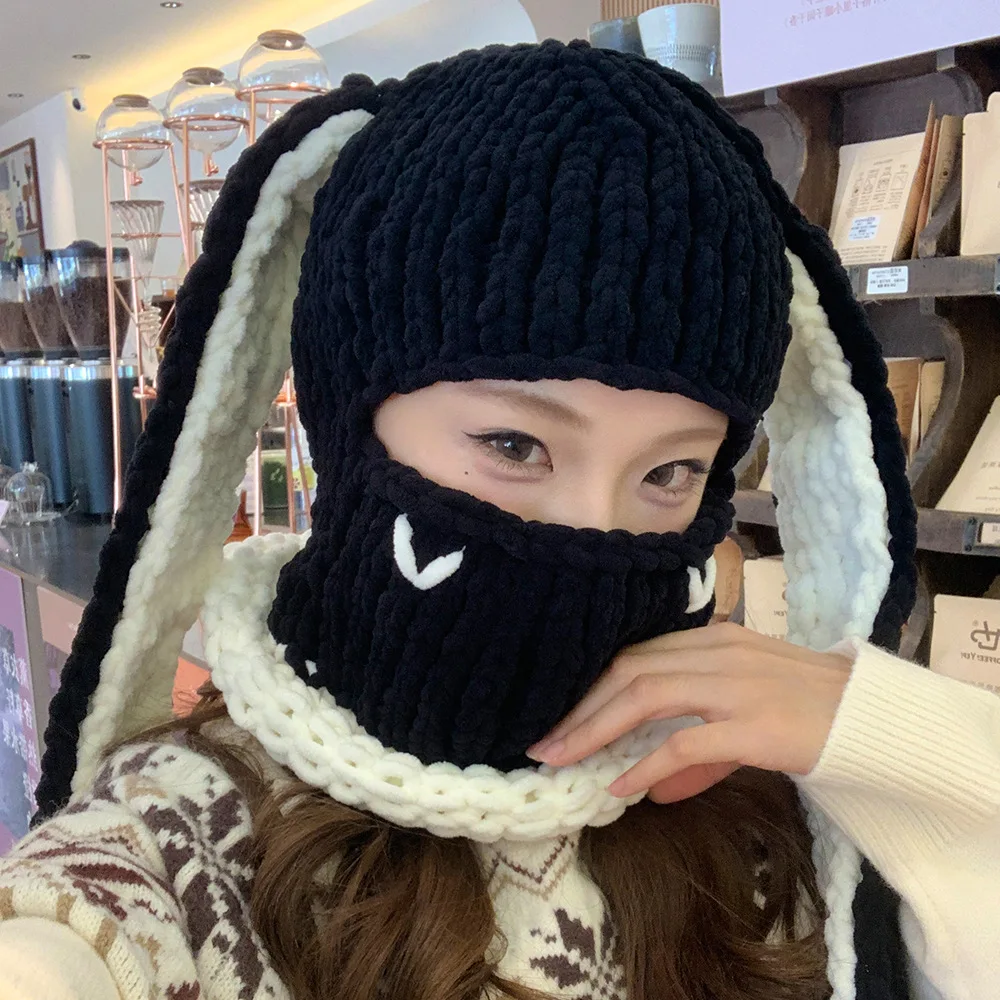 هالوين مضحك آذان أرنب الإبداعية محبوك قبعة بيني الدافئة غطاء الوجه الكامل قناع للتزلج قبعة يندبروف بالاكلافا قبعة الرياضة في الهواء الطلق