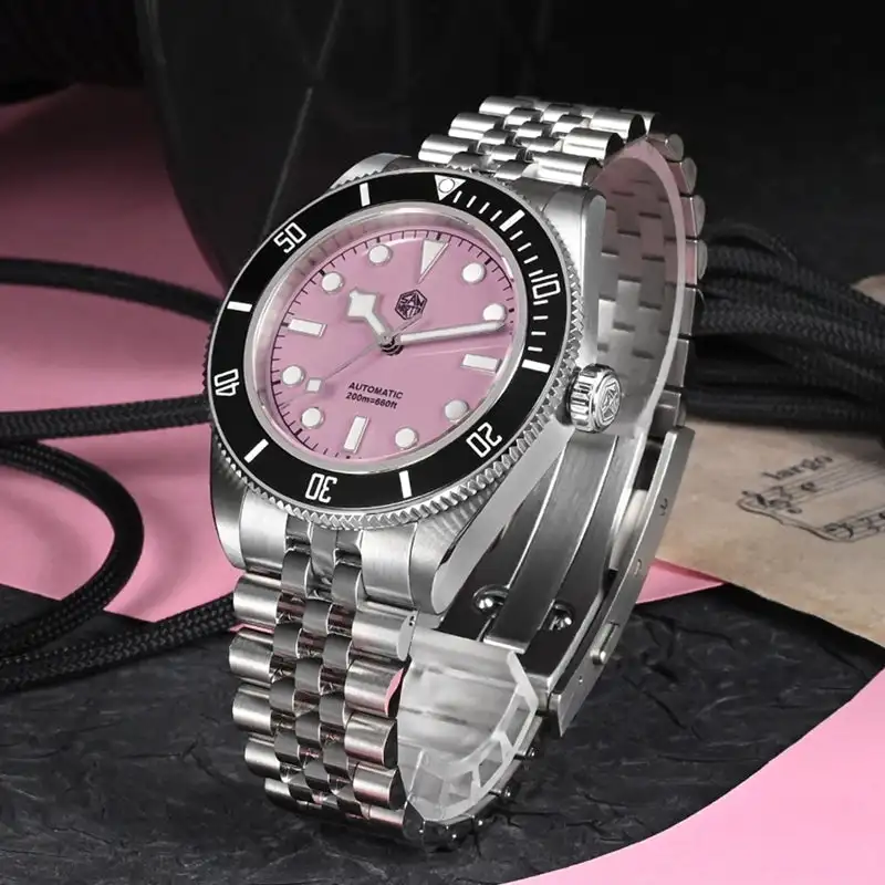 San Martin 40mm Pink BB Diver Watch NH35 Top Brand Classic Luxury Men\'s Automatic Mechanical Sapphire Waterproof 200m SN0128