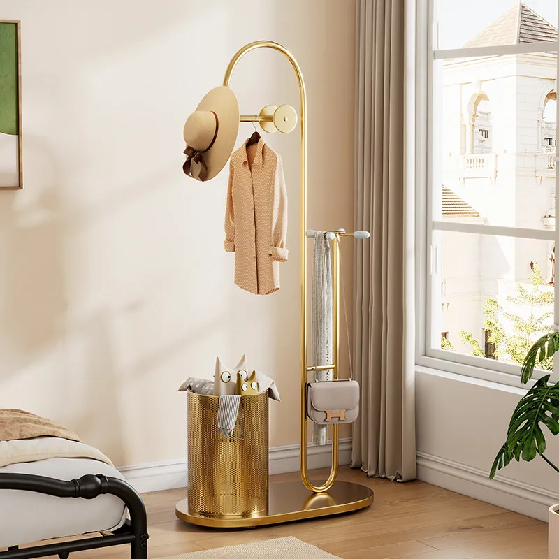 Multifunctional coat rack Bedroom overnight hanger Dirty basket storage basket Vertical art hanging bag Wrought iron rack