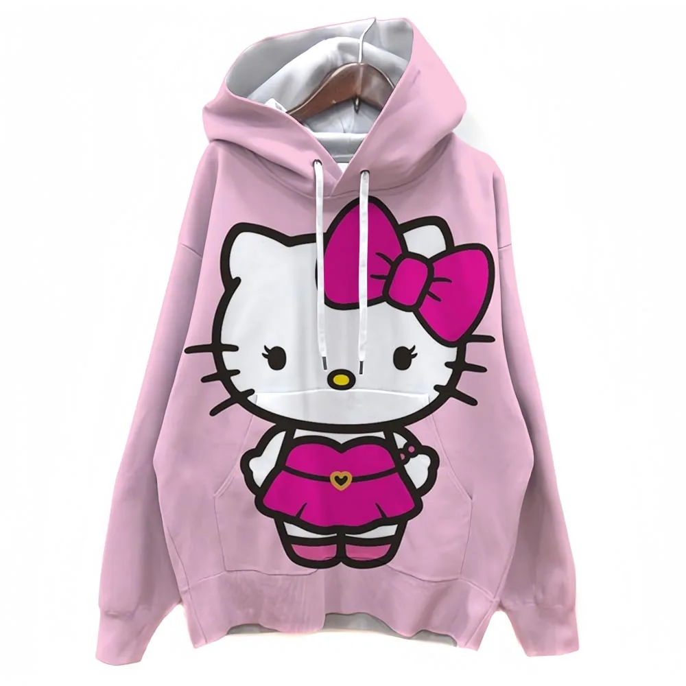 Sudadera de manga larga con cuello redondo para mujer, lavable a máquina, ajuste Regular para otoño, informal, con estampado de Hello Kitty