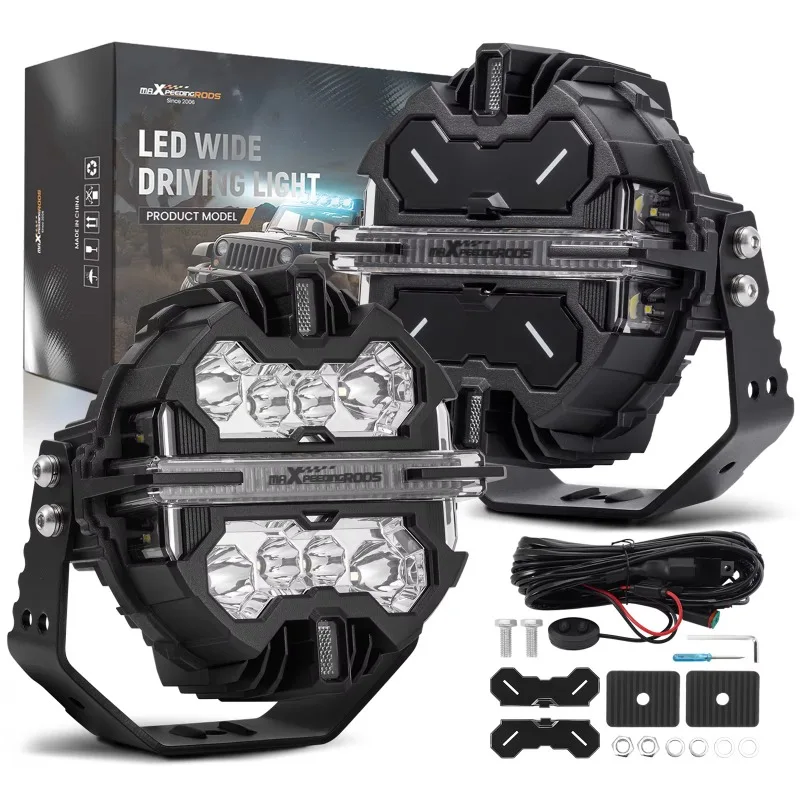 7inch 2x Round LED Headlights Driving Auxiliary Light Offroad Led Bar 270° Beam DRL 150W for Offroad 4X4 SUV