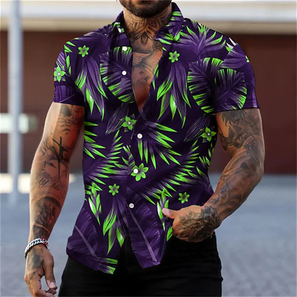 Men's Hawaii Beach Casual Shirts Coconut Large 3D Print Retro 5xl Fashion Top Single Breasted Short Sleeve Sale Korean Floral