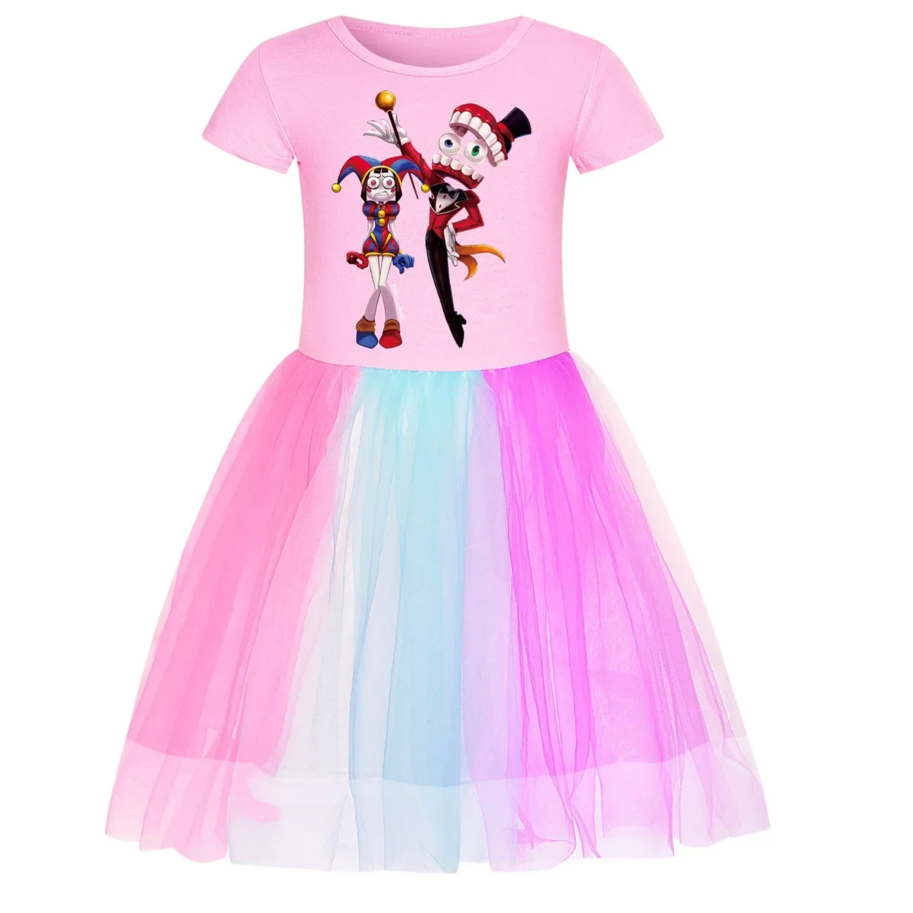 Digital Circo Costume Kids Dresses for Girls Cartoon Pomni Casual Dress Children Short Sleeve Princess Vestidos & Bag 2pcs Suits