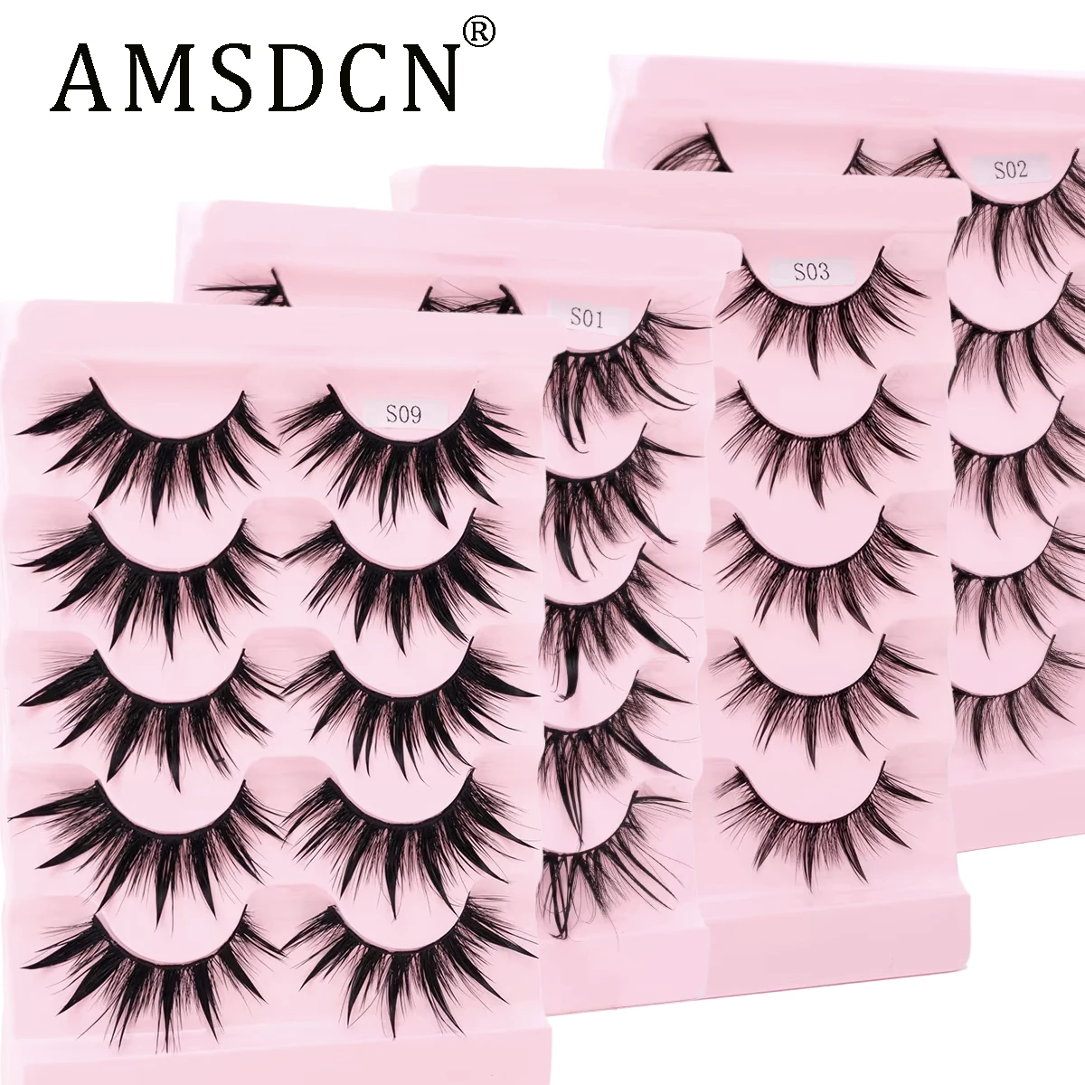 AMSDCN 5pairs Wet Lash Fluffy Full StripNatural Wet SpikyVolume eye Lashes Makeup Accessories Faux Mink Eye False Eyelashes  ﻿
