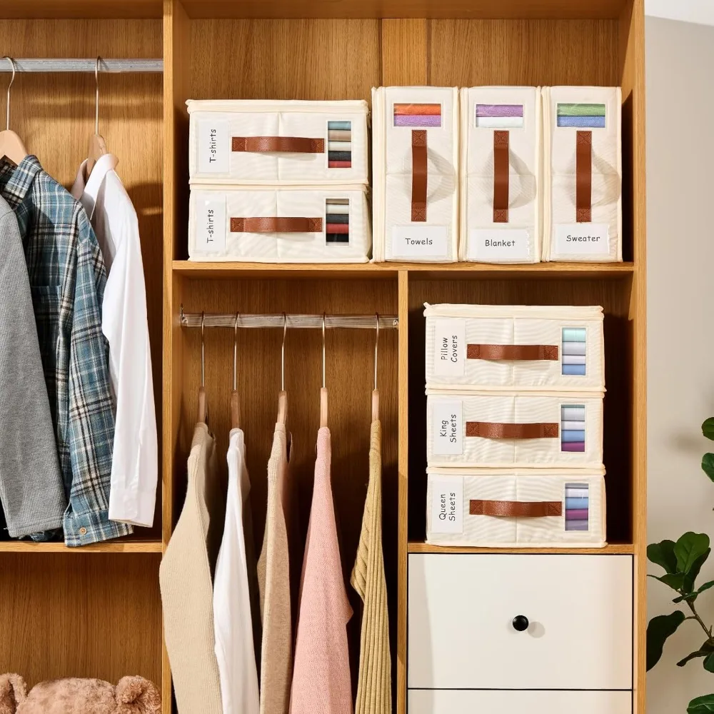 Organizadores de lençóis de 6 pacotes com zíper, etiqueta e alça - caixa de armazenamento para roupas, roupas e brinquedos