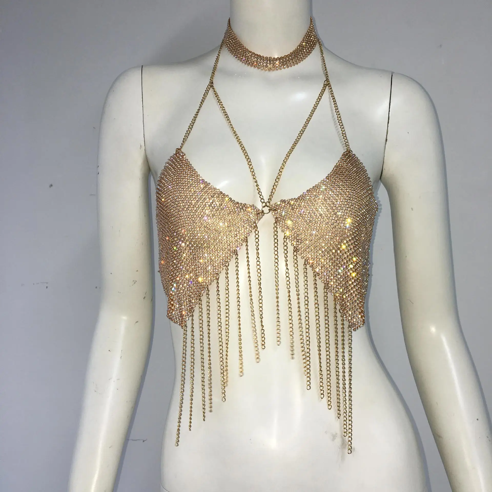 

Sexy Metal Beaded Strap Women's Top Cross-Border New Arrival Lace Trim Csole Vest ort Length A-Line Narrow Strap Design