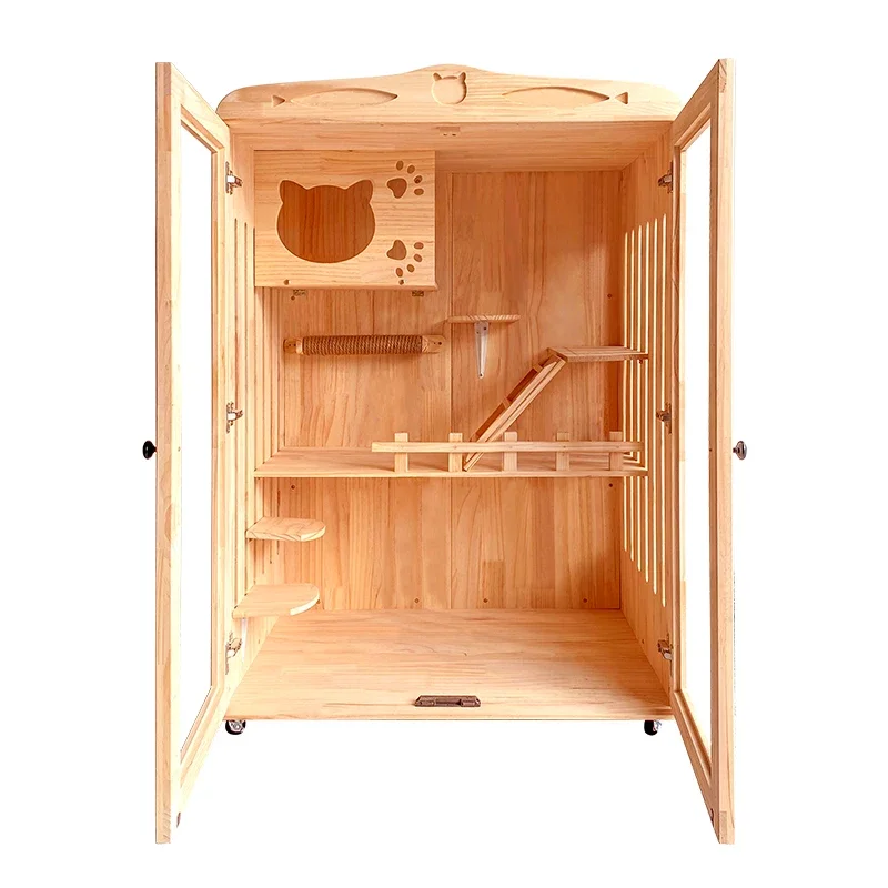 

Simple Solid Wood Cat Cage Villa Oversided Luxury Cage Sub Cattery Cat House Home Indoor House Nest Cabinet