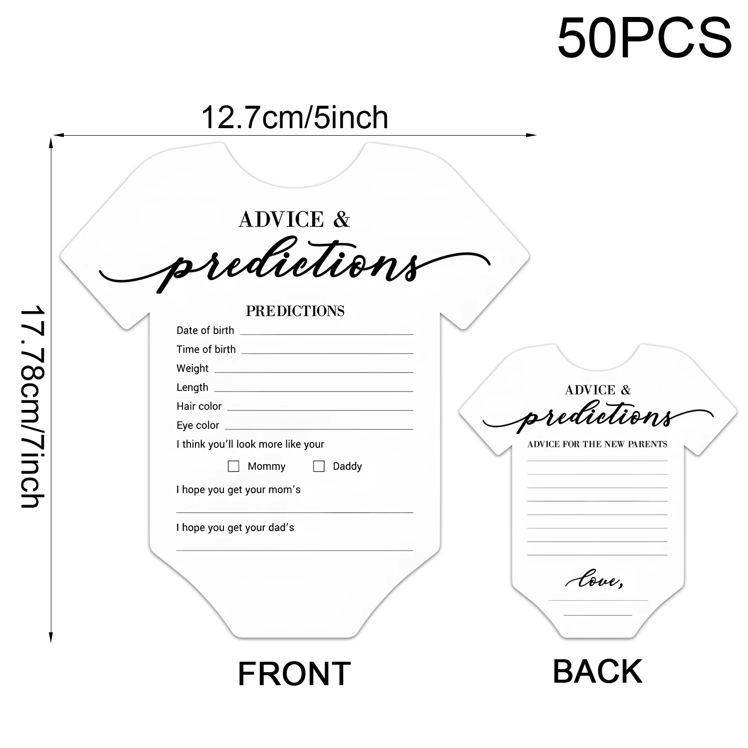 50 قطعة من بطاقات استحمام الطفل باللون الأبيض من نيسيي، نصيحة وتنبؤ على الوجهين، تكشف عن الجنس البسيط، هدايا الحفلات لـ 50 ضيفًا