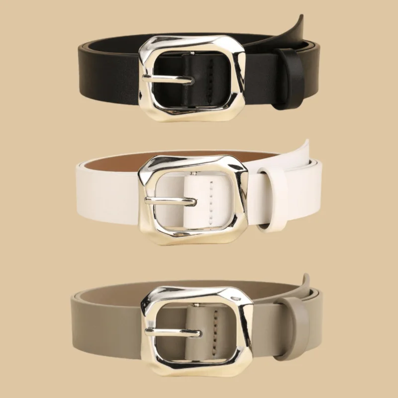European  American Style Minimalist Women's PU Wide Belt Fashionable Trendy Elegant and Versatile Instagram-Style Belt for Jeans