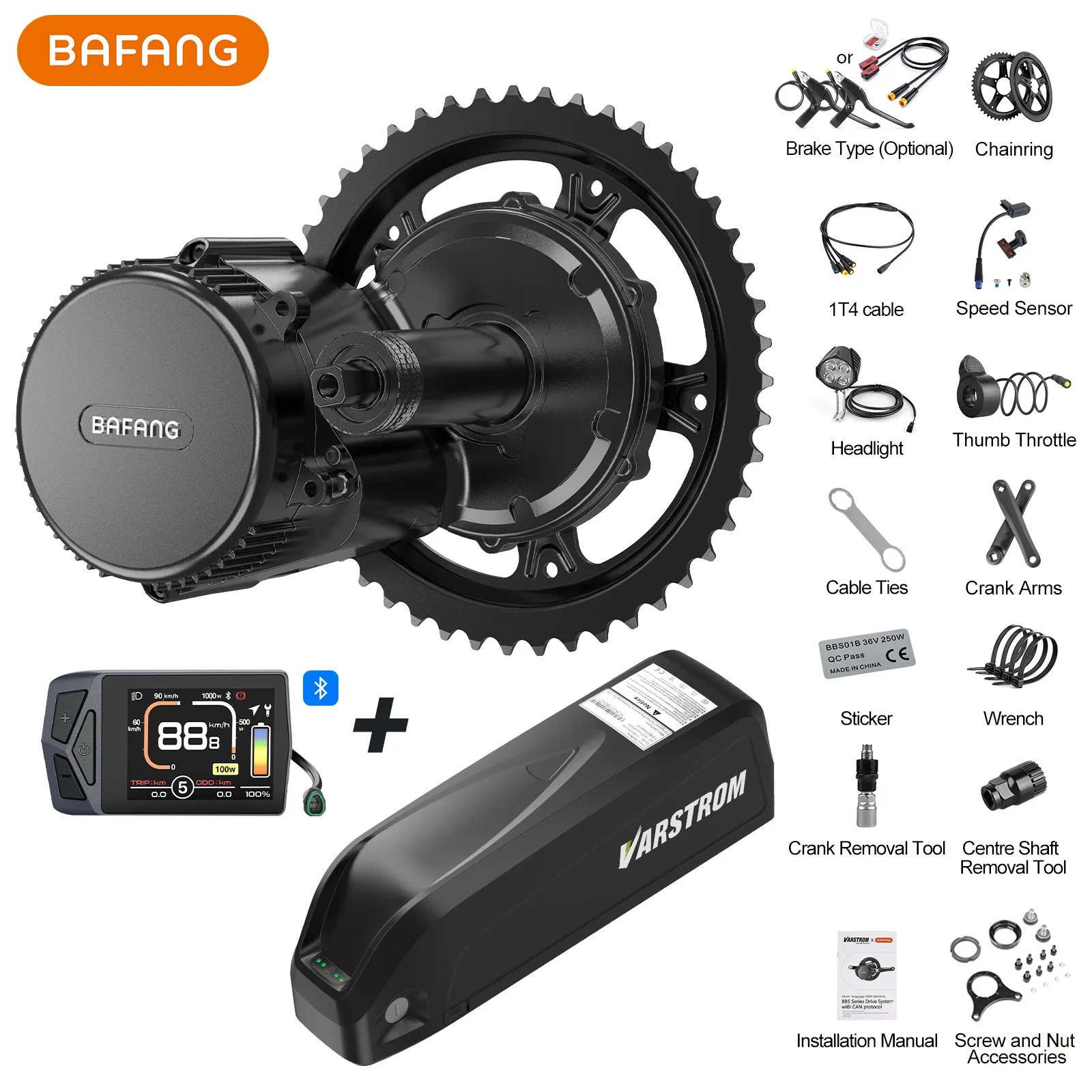 Kit de conversion de vélo électrique BAFANG avec moteur central 1000W 750W 500W 250W 350W BBSHD BBS02B BBS01B M615 M325 M215