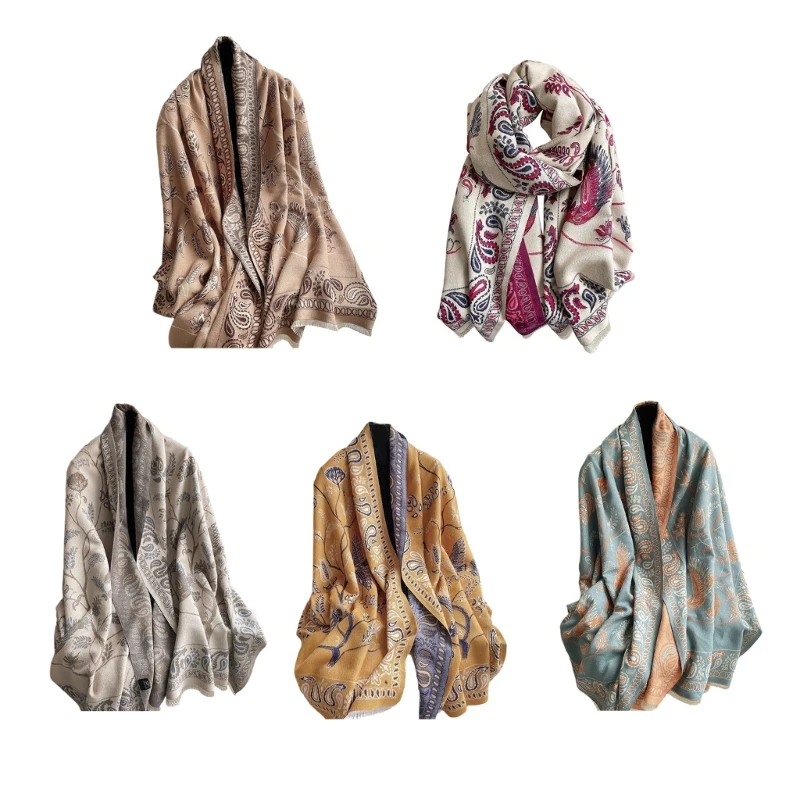 

Ethnic Shawl Scarf for Vacation Flower Shoulder Wrap Warm Cashmere Like Cloak