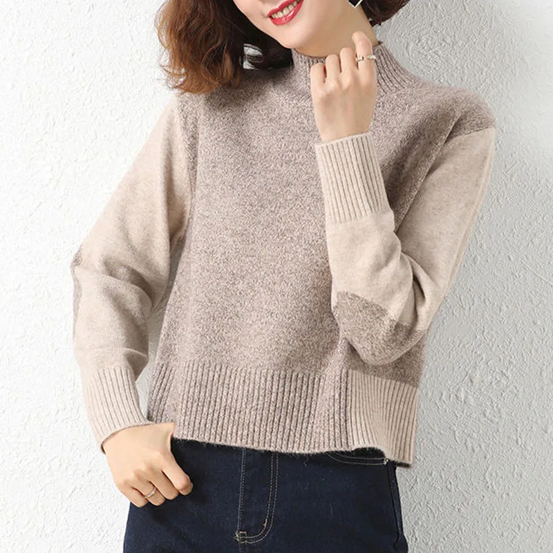 New Autumn and Winter Fashion High Waist Short Half High Neck Colored Loose Versatile Foreigner Long Sleeve Knitted Sweater