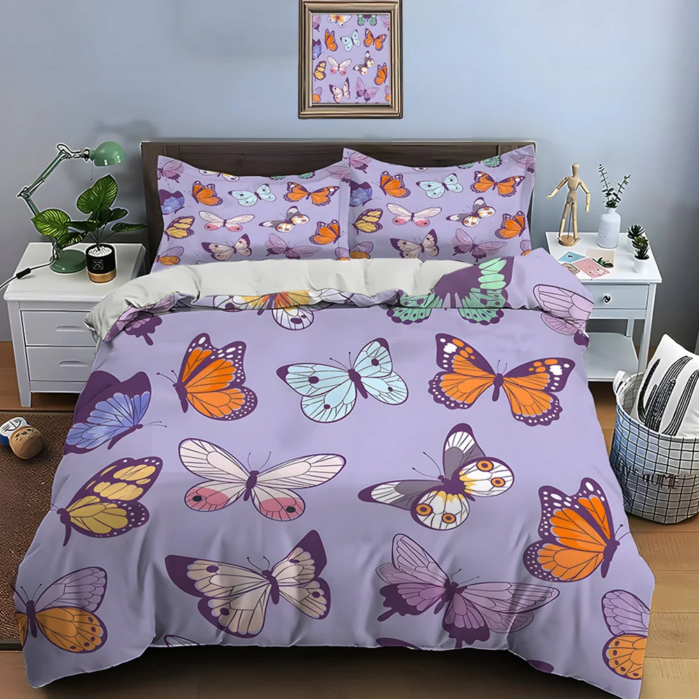 Colorful Butterfly Pattern Background Print Soft Comfortable Duvet Cover Bedding Set Included 1*Duvet Cover  2*Pillowcases