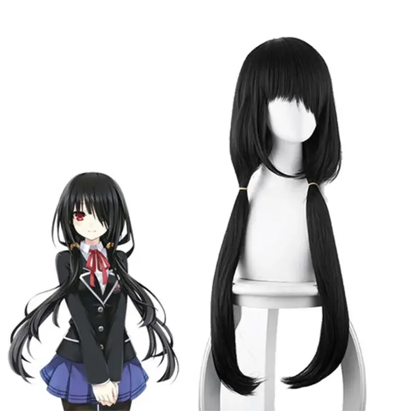 

Date A Live Kurumi Tokisaki Cosplay Wig Long Straight Black Synthetic Wigs