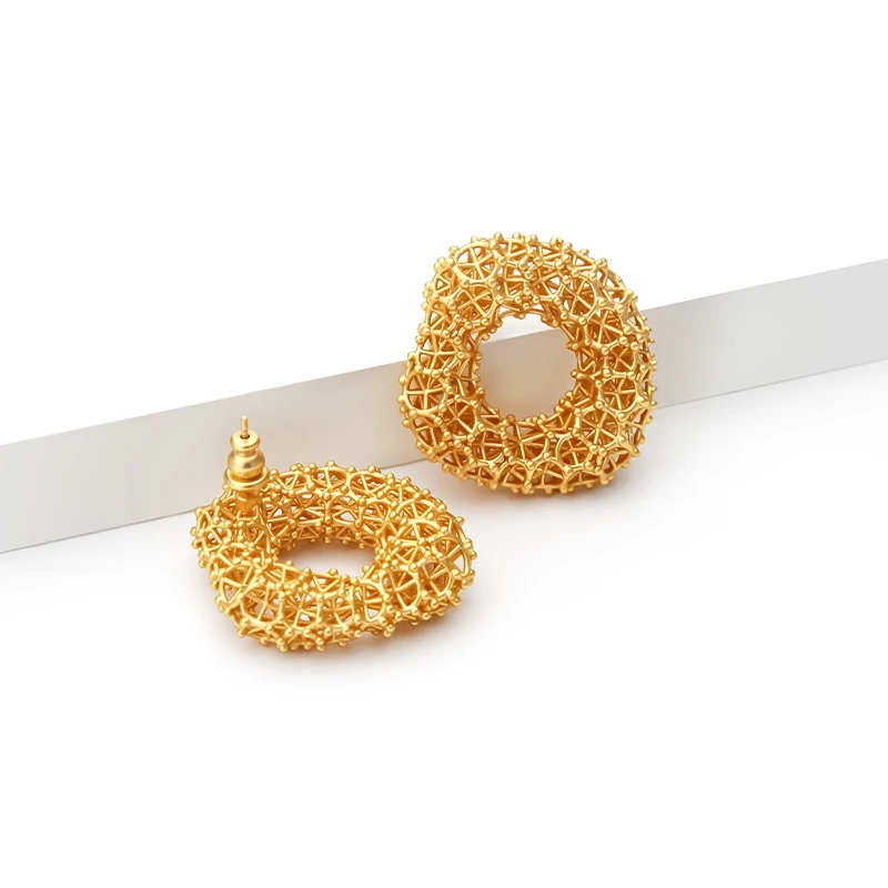 IVOG شبكة شكل تصميم هوب أقراط للنساء الجوف خارج الذهب اللون القرط الأزياء والمجوهرات والاكسسوارات #6