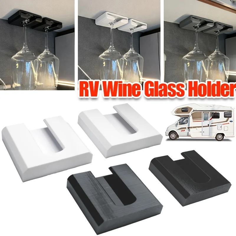 2pcs No-Drill Wine Glass Holder, Wall-Mounted Stemware Rack, Plastic Under Cabinet Hanger for Kitchen Bar Glass Storage