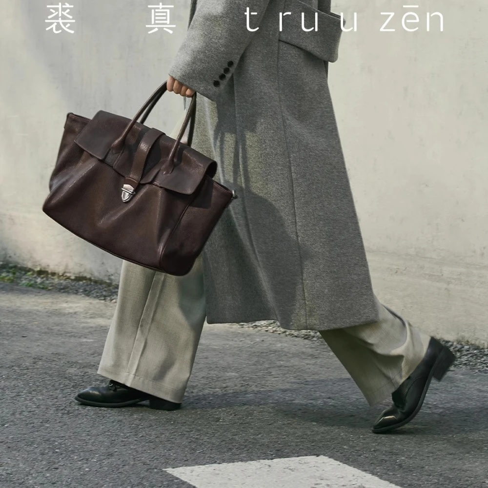 

QIUZHEN Vegetable-Tanned Calfskin Handheld Briefcase for Women Premium Leather Vintage-Style Large Capacity Commuter Bag