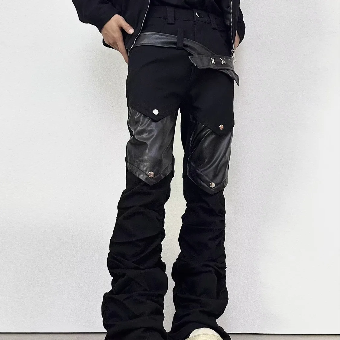 

Retro American Cleanfit Men's Jeans High Street Micro Flare Knife Vibe Slim Black Pants Cotton Polyester Blend Straight Leg