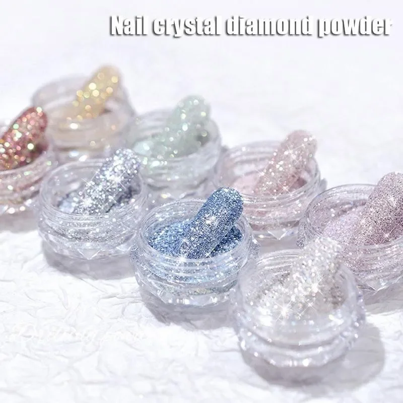 Nagel Kristal Diamant Poeder Regenboog Kleur Glanzende Nail Art Glitter Pigment Holografische Micro Boor Glas Manicure Decoratie