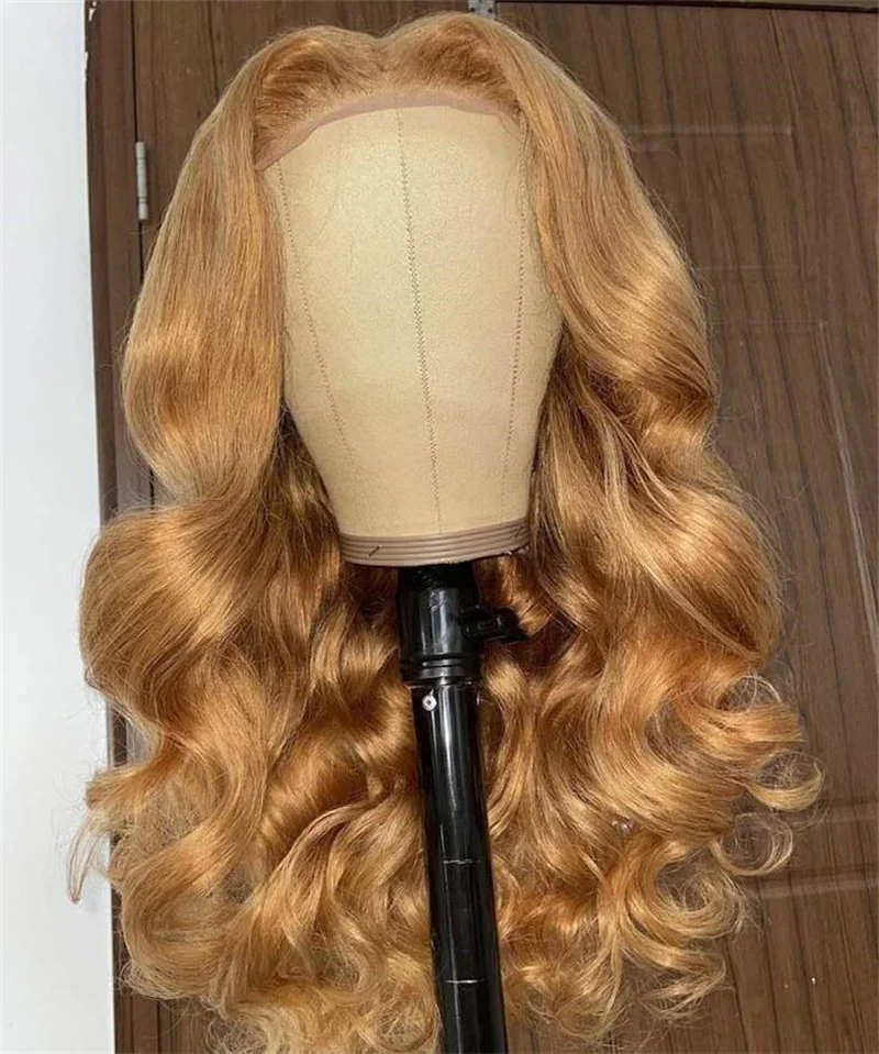 BabyHair-Peluca de cabello rubio miel para mujer, postizo de encaje frontal, suave y sin pegamento, 26 pulgadas de largo, resistente al calor, predesplumada, 180 de densidad