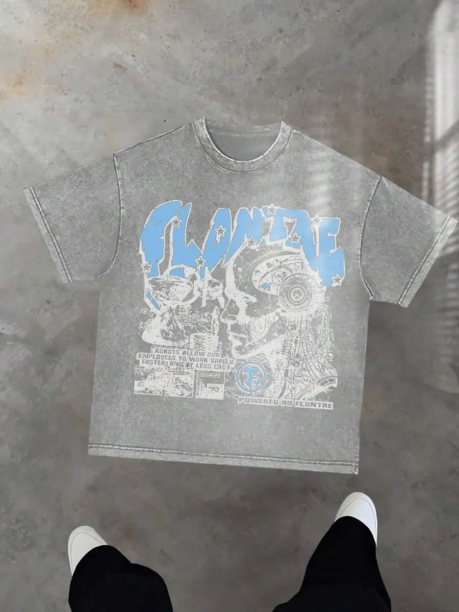 

Vintage Washed Cotton Graphic Tee Men Short Sleeve Round Neck Casual Summer T-Shirt