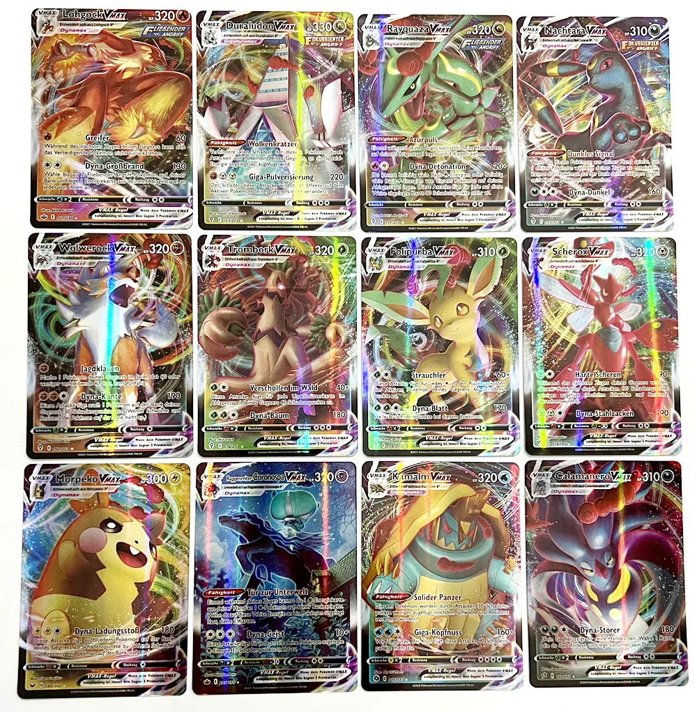 Alemão Vmax GX Color Energy Pokemon Cards, Pikachu Coleção Rara, Treinador de Batalha, Presente para Meninos, 20Pcs