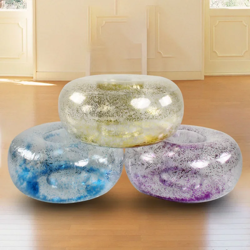 Transparent Sequin Cushion Foot Pedals Inflatable Circular Stool Thickened Lazy Inflatable Sofa Outdoor Foldable Lounge Chair