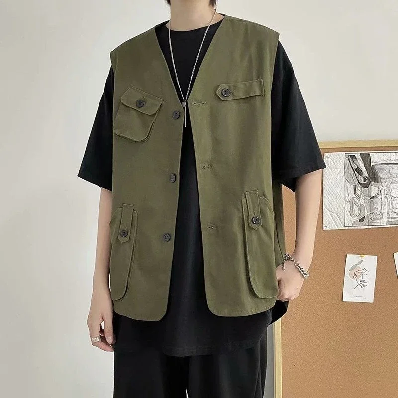 

Harajuku Inspired Slim Fit Denim Vest Men's Streetwear Layering Jacket Insulated Cotton Blazer​