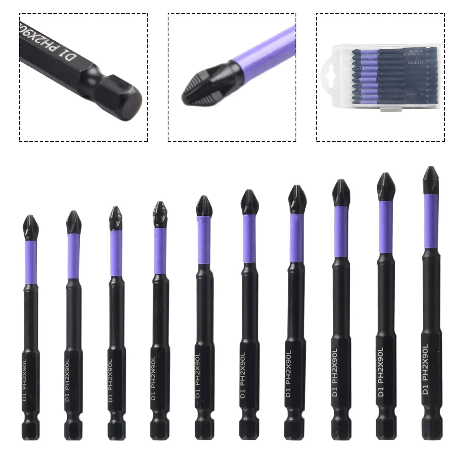 10/20Pcs Non-Slip Magnetic Batch Head Cross Screwdriver Alloy Steel PH2 25/50/65/70/90/150mm Hardness Impact Drill Bits