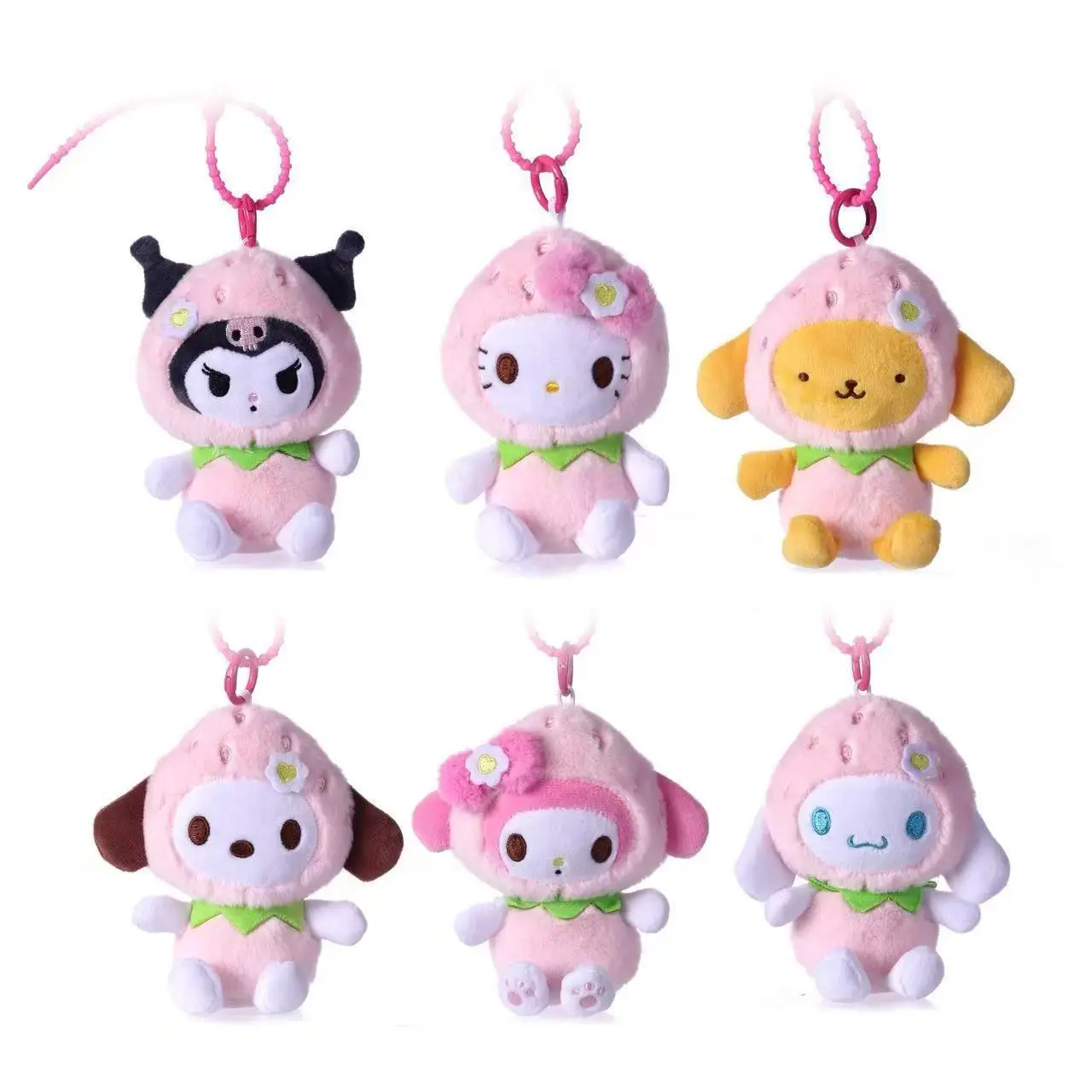 Sanrio Hello Kitty Kuromi Melody Strawberry Cross Dressing Series Plush Keychain Backpack Hanging Ornaments Girl's Birthday Gift