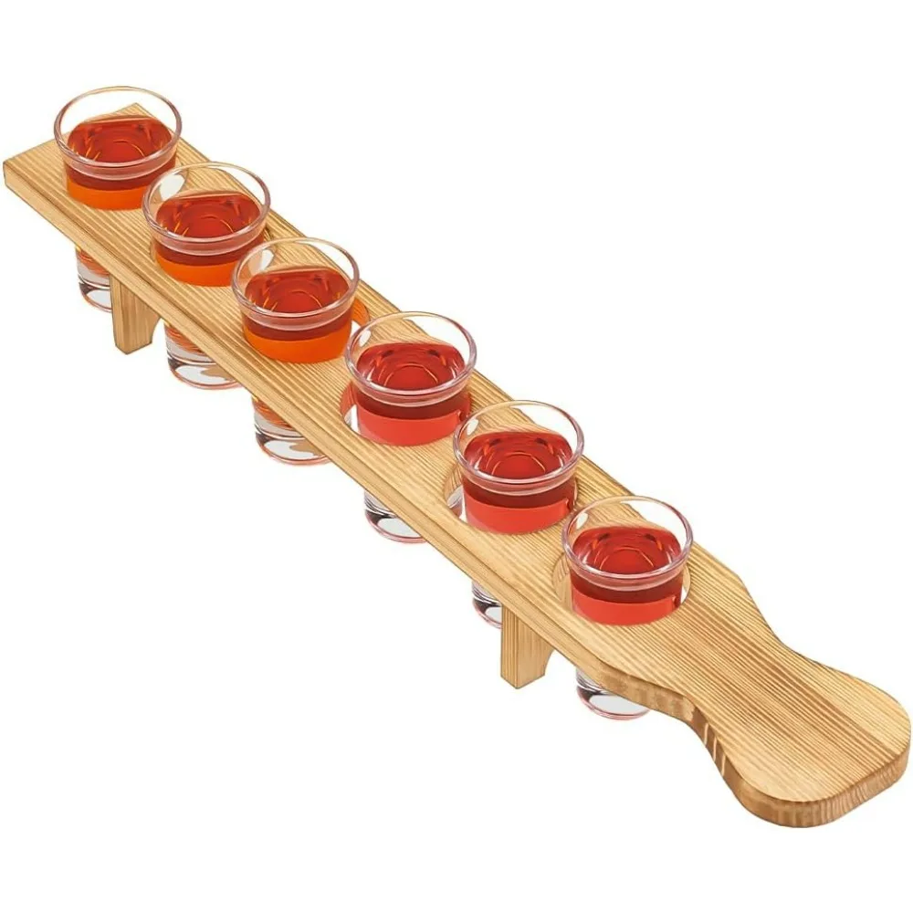 Wood Beer Flight Board Holds 6 Glass Burlywood Paddle Board Serving Tray 43mm/1.7 inch Slots Rectangle Beer Sampler Tray Flight