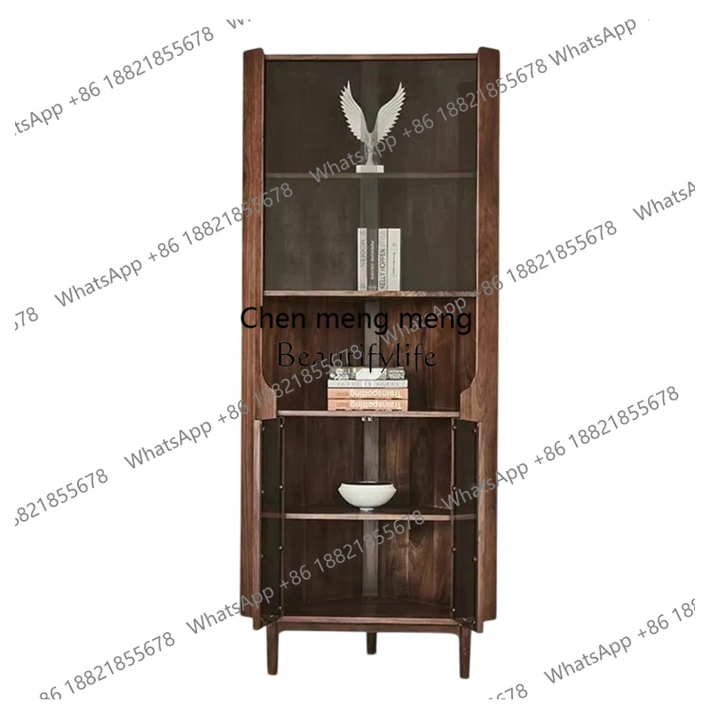 

Nordic solid wood corner cabinet Italian simple South American walnut glass wine cabinet