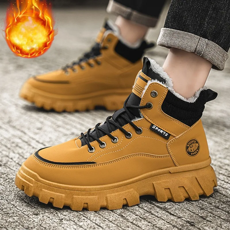 Waterproof Snow Boots Men 2025 New Winter Thicken Plush Warm Ankle Boots High Top Platform Tooling Cotton Shoes Walkingoafers