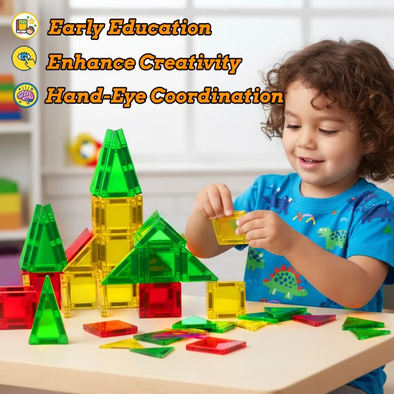 Mini Magnetic Tiles Travel Magnetic Tiles with Iron Box Car Airplane Travel Essentials Creative STEM Toys for Kids Birthday Gift