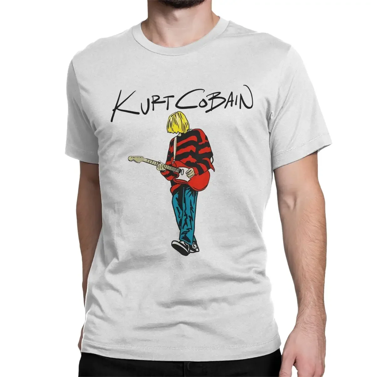 Men\'s Kurt Cobain Guitar T Shirts Rock-Nirvana 100% Cotton Tops Awesome Short Sleeve Round Collar Tees Original T-Shirt