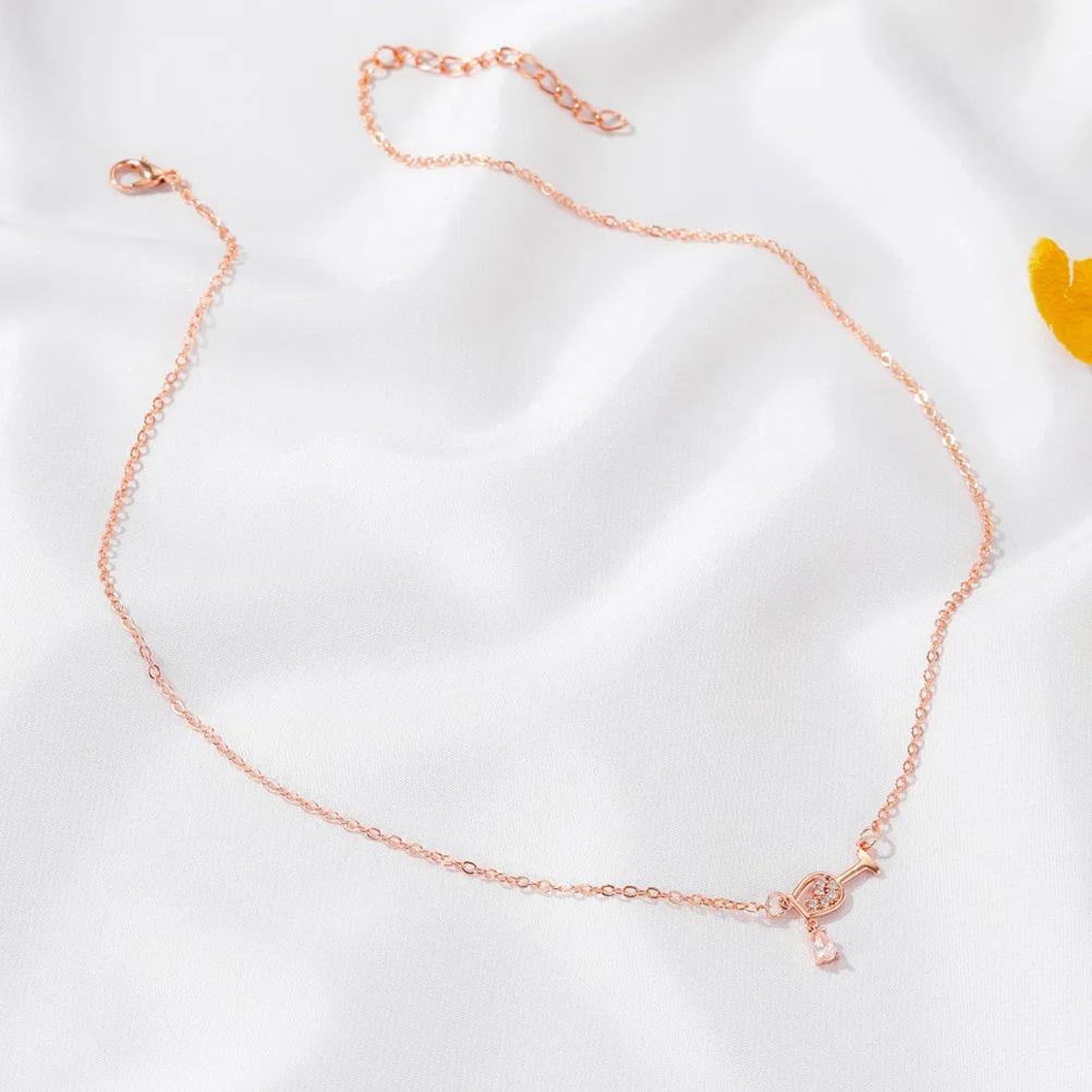 

1Pcs Red Wine Bottle Cup Necklace Copper Zircon Durable Elegant Travel Beach Pendant Neck Jewelry Woman Fashion Clavicle Chain