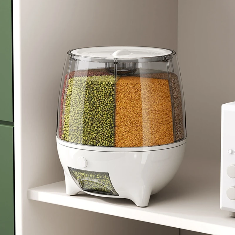 ABWR-360 Roterende Voedseldispenser Metingen Emmer Granendispenser Voor Keuken Vochtbestendige Verzegelde Granendispenser