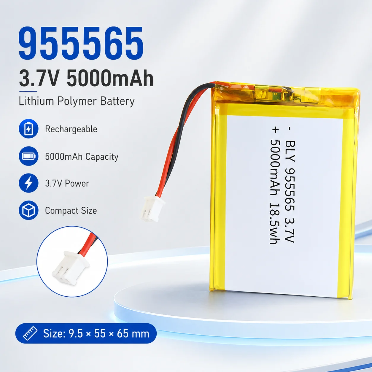 

3.7V 5000mAh 955565 Lithium Polymer Rechargeable Battery Fit Power Bank GPS Portable Electronic Devices