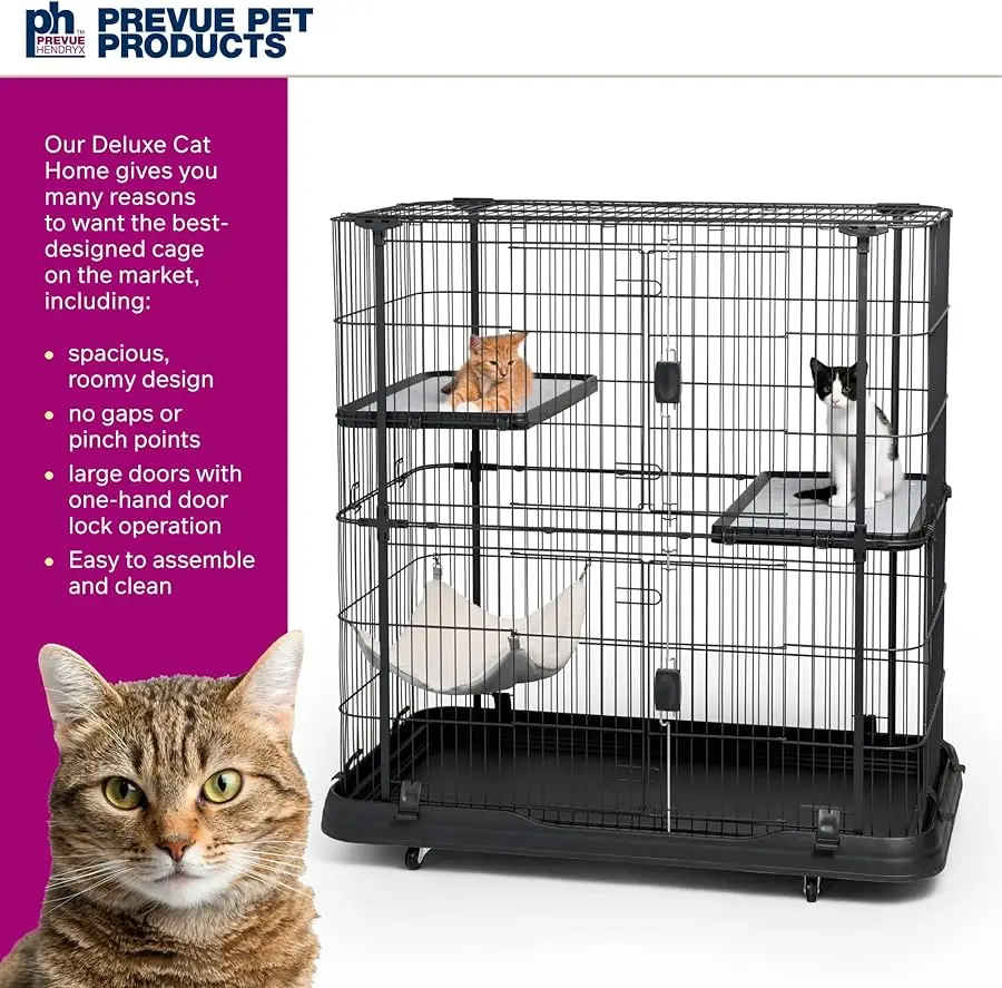 

Pre ue Pet Products Deluxe Cat Home With 3 Le els, Black , 39 LBS