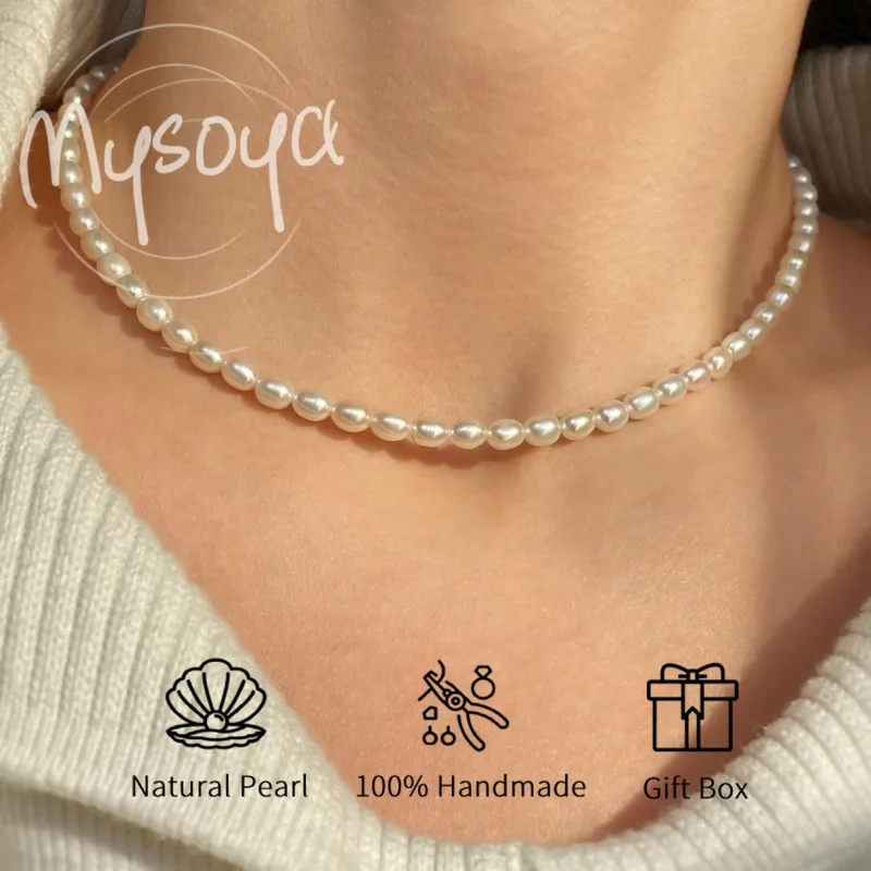 

Mysoya White Rice-shaped Freshwater Pearl Necklace 5-6mm with Gift Box Gift for Her/ Him for Birthdays Weddings Valentine's Day