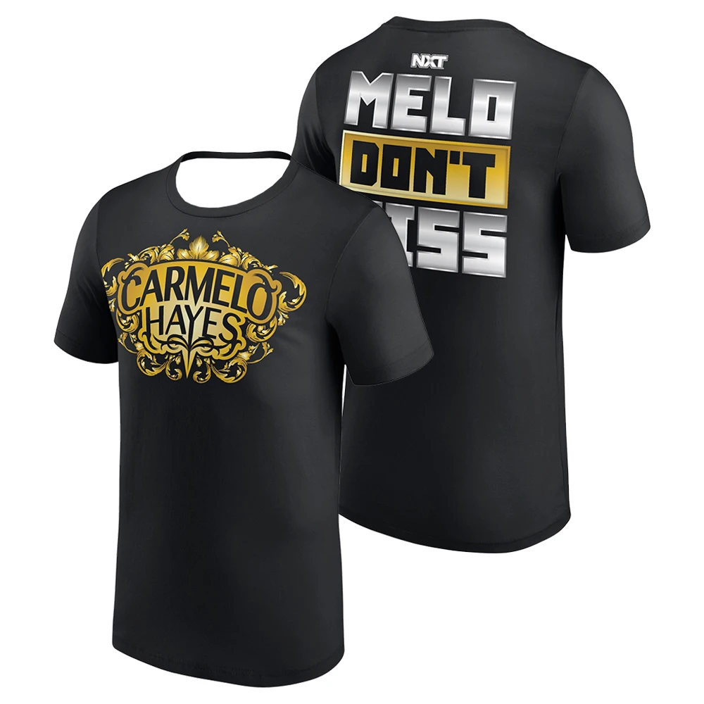 Camiseta negra de Carmelo Hayes NXT Debut para hombre, camiseta negra de poliéster de manga corta con cuello redondo, ropa deportiva para exteriores para hombre y mujer