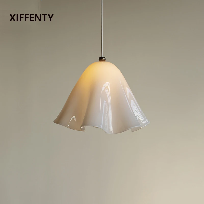Retro flower skirt chandelier for dining room bedroom bedside lamp entrance atmosphere colored glass interior Pendant lamp