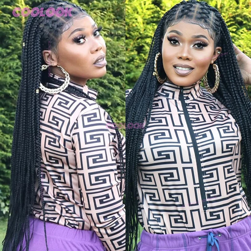 

36 "полный парик с перекрещивающимися косами, синтетические полные кружевные плетеные парики для чернокожих женщин, плетение волос, парик