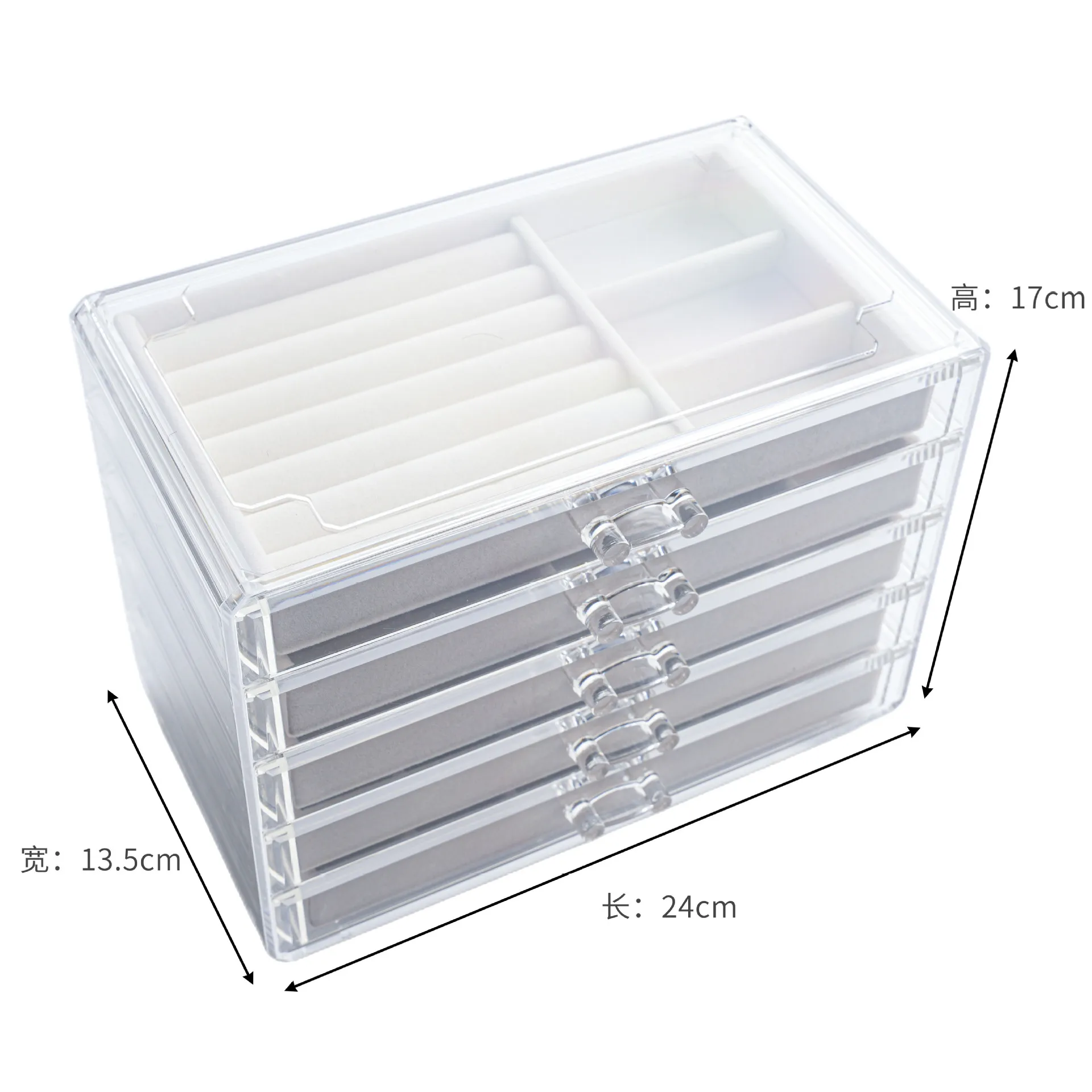 Jewelry Organizer Box Transparent Display Case 5 Layer Earrings Necklace Ring Plastic Organizing Boxes Velvet Jewelry Tray Gifts