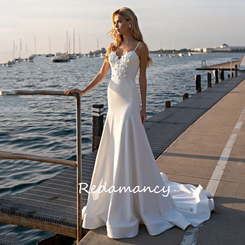 Redamancy-Robe de Mariée Sirène en Satin pour Femme, Simple, en Forme de Cœur, avec des Appliques, Slim, Éducative, 2024