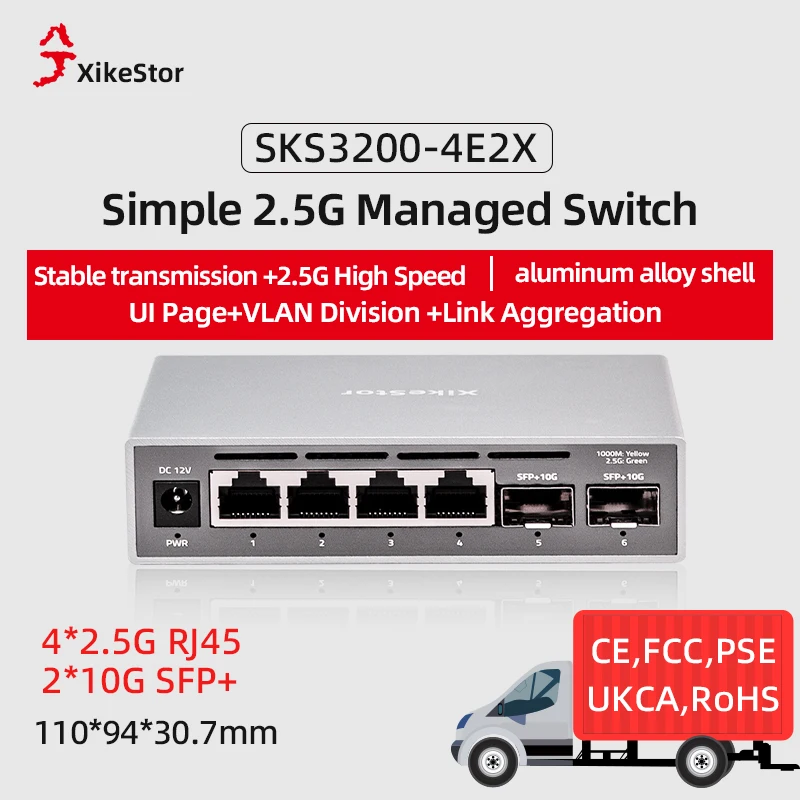 XikeStor Easy managed 4-port 2.5G + 2-port 10G , support VLAN link aggregation, fanless design network hub and splitter